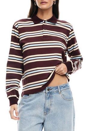 Lioness Leisure Stripe Long Sleeve Cotton Polo Shirt in Chocolate Multi at Nordstrom Rack, Size Medium