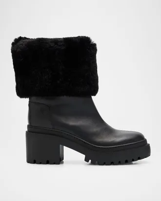 Giuseppe Zanotti Leather Ankle Boots with Shearling Cuff