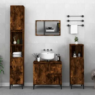 vidaXL Vidaxl - Set De Muebles Ba&ntilde;o 3 Pzas Madera Contrachapada Roble Ahumado