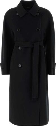 Max Mara S Dubbelzijdig Woljas met Riem - Dames - Mantels - Zwart - Maat: S Wol