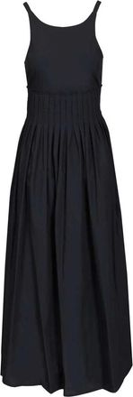 Emporio Armani Lange Jurk in Poplin met Gesmokt Motief - Dames - Casual kleedjes - Blauw - XL - Katoen - Kleedjes