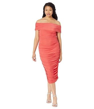 Little Mistress Hoxton Dress Womens Orange Ruched Off The Shoulder JDM575