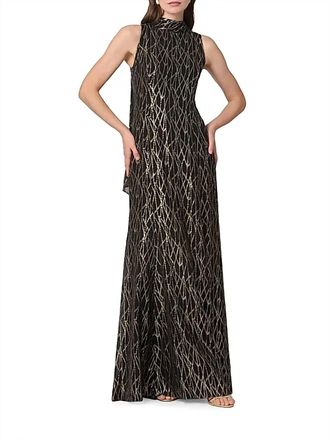 Shoshanna Flora Metallic Maxi Dress In Jet/gold