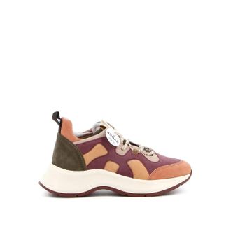 Hogan Womens H585 Sneakers In Beige, Brown, Purple Suede