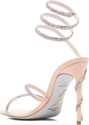 Rene Caovilla Crystal-Embellished Heel Sandal - Beige