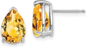 Diamond2Deal 14k White Gold 10x7mm Pear Citrine Earrings