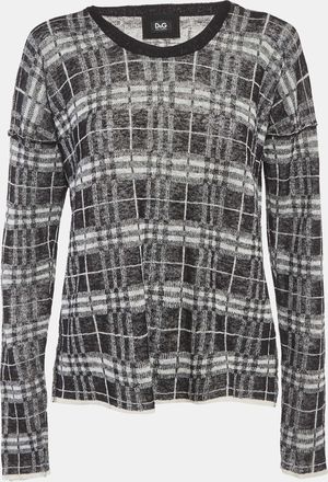 Dolce & Gabbana Monochrome Plaid Knit Semi Sheer Sweatshirt M