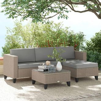 OUTSUNNY 5 PCs Rattan Garden Furniture Set with Glass Coffee Table in Brown
