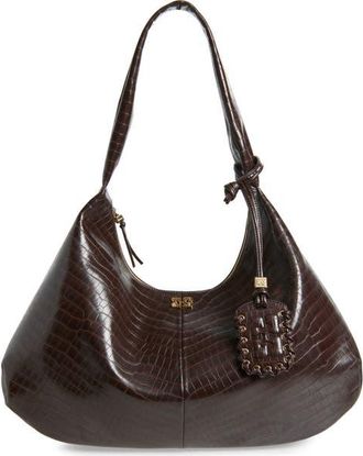 Ganni XXL Bou Croc Embossed Hobo Bag in Chocolate Fondant at Nordstrom