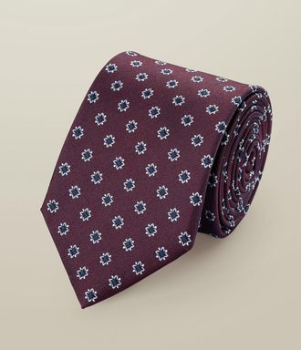 CHARLES TYRWHITT Silk Medallion Printed Tie - Maroon Red Size OSFA by Charles Tyrwhitt