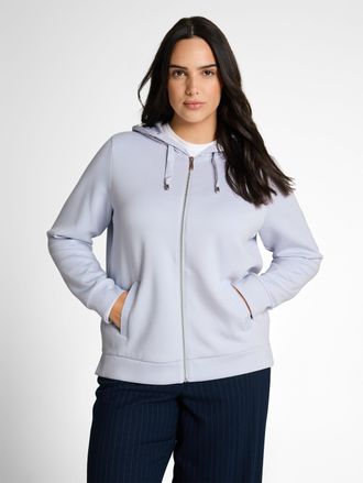Tom Tailor Kapuzensweatjacke TOM TAILOR PLUS, Damen, Gr. 44, soft dusty blau, Sweatware, Obermaterial: 51% Polyester, 42% Viskose, 7% Elasthan, unifarben, normal