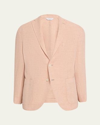 Boglioli Mens Linen and Wool Herringbone Single-Breasted Blazer