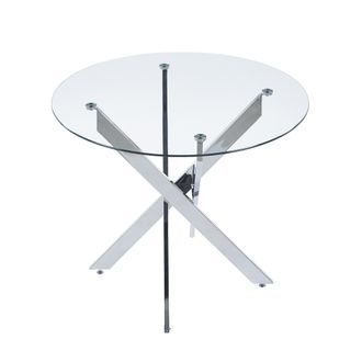 STILVORA Mesa De Comedor Redonda En Vidrio Y Metal Con Superficie De Vidrio Templado, Patas Cruzadas De Metal - 80&times;80&times;75 Cm, Plateado