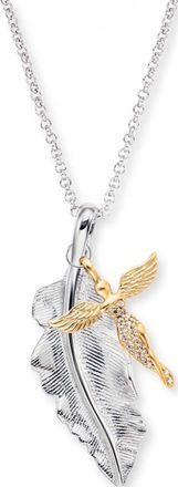 Engelsrufer Womens ERN-FEDER-ANGEL-BIG Ladies Feather and Angel Necklace - Gold Sterling Silver - One Size