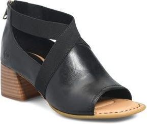 B&oslash;rn Searing Stacked Heel Sandal in Black Leather at Nordstrom Rack, Size 10