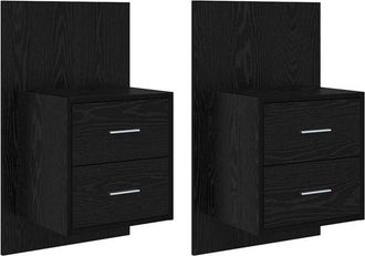 vidaXL Wall-mounted Bedside Cabinet with Drawer 2 pcs Black Oak vidaXL