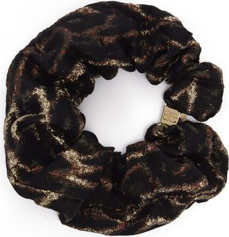 Ganni Metallic Cloqu&eacute; Scrunchie in Khaki at Nordstrom
