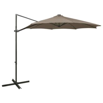 Berkfield Home Cantilever Umbrella with Pole & LED Lights Taupe 300 cm in Beige