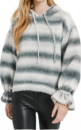 Something Navy Ombre Striped Hoodie In White/black