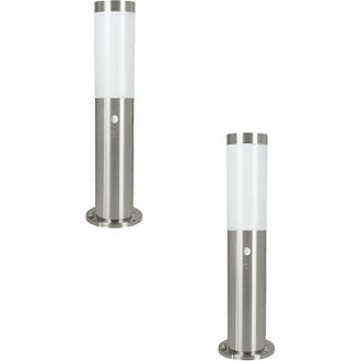 Loops 2 PACK IP44 Outdoor Bollard Light & PIR Sensor Stainless Steel 450mm Lamp Post in Metallics