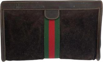 Gucci Pre-owned Vintage Su&egrave;de Leren Clutch Tas - unisex - Vintage Clutch - Bruin - ONE Size - Su&egrave;de - Vintage
