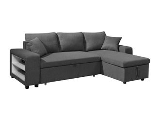 Vente-Unique Sof&aacute; cama rinconera reversible de tela con arc&oacute;n y pufs antracita SELIM