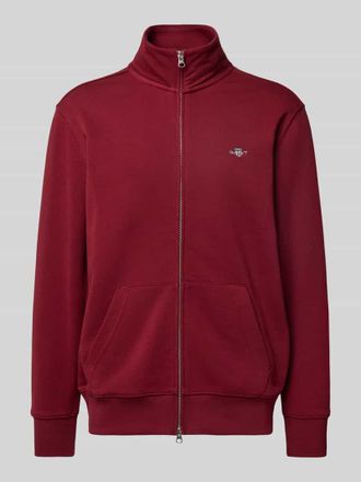 GANT Sweatjacke mit Label-Stitching in Bordeaux, Größe XXXL