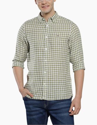 Tommy Hilfiger Mens Tommy Hilfiger Mens Oxford Shirts Long Sleeve Cotton Top - Green - Size: 44/Regular
