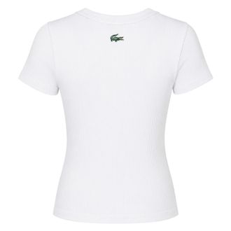 Lacoste Dames-T-shirt met geribde ronde hals en slank model (Wit)