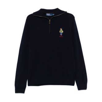 Polo Ralph Lauren Sweatshirts, male, Blue, 2XL, Blue Wool Long Sleeve Jumper