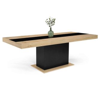 IDMarket Tavolo Da Pranzo Rettangolare Allungabile Eden 6-10 Persone In Legno E Fascia Centrale Nera 160-200 Cm