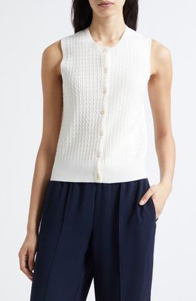 Vince Sleeveless Cable Stitch Merino Wool Blend Cardigan in Off White at Nordstrom, Size Xx-Small