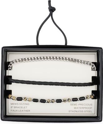 Nordstrom Rack Mens 3-Piece Bracelet Set in Black- Stainless at Nordstrom Rack
