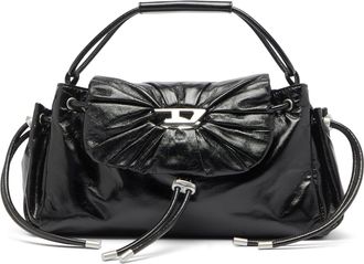 Diesel Scrunch-D - Top-handle bag in shiny wrinkled leather - Handbags - Woman - Black