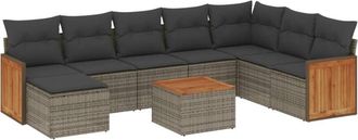 vidaXL Set De Muebles De Jard&iacute;n 9 Pzas Y Cojines Rat&aacute;n Sint&eacute;tico Gris Vidaxl