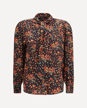 Gucci Silk Flora print Shirt with neck bow Female 42