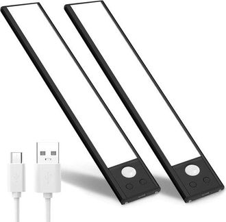 OEM 2 Luces De Escal&oacute;n Para Autocaravanas Con Sensor De Movimiento, Recargables Por Usb, 48 Luces Led, 3 Colores Ajustables, Negras