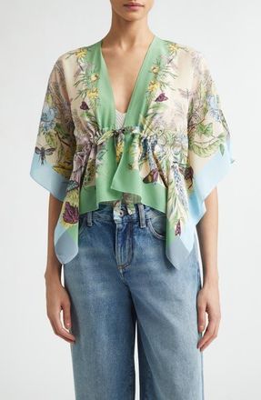 Etro Print Silk Poncho in Multicolor Pink Base at Nordstrom