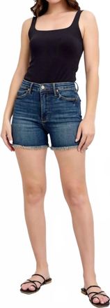 Judy Blue Tummy Control Fray Hem Shield Pocket Shorts In Blue