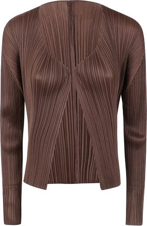 Pleats Please Issey Miyake Cardigan pliss&eacute; - Marrone