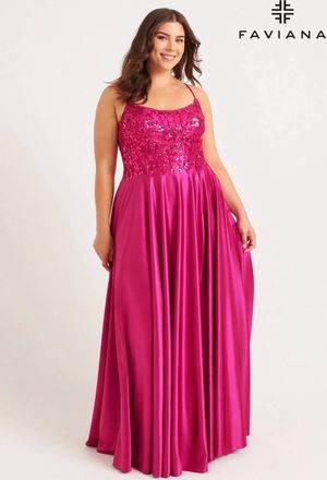 Faviana A-Line Scoopneck Gown - Plus In Raspberry