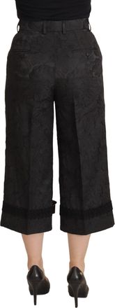 Dolce & Gabbana Womens Black Brocade Cropped High Waist Pants Acetate