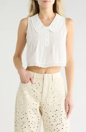 Vigoss Eyelet Trim Crop Shell in White at Nordstrom Rack, Size X-Large