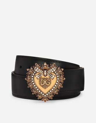 Dolce & Gabbana Devotion Belt In Lux Leather - Woman Belts Black Leather 100