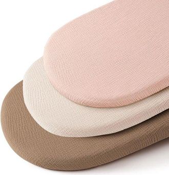 No Brand Juego De S&aacute;banas Universales Para Beb&eacute; De 3 Piezas, 40x80 Cm, El&aacute;sticas, Para Cochecitos/mois&eacute;s, Color Beige/rosa Nude/marr&oacute;n