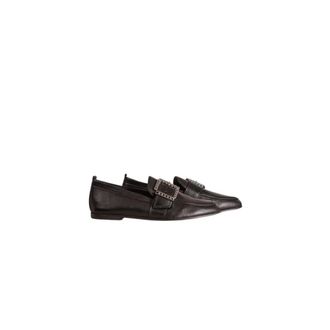 Kennel & Schmenger Schoenen, Dames, Zwart, 41 EU, Leer, Zwart/Zilver Loafer met Gesp Detail