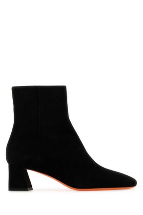 ブーツその他 SANTONI Woman Heeled booties Black WTAE70513HK2TLGA N01 Santoni - Brouge Black Leather & Knit Bootie, 75mm