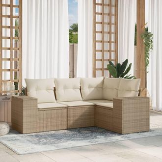 vidaXL Vidaxl - Juego De Sof&aacute;s Jard&iacute;n Con Cojines 4 Pzas Rat&aacute;n Sint&eacute;tico Beige