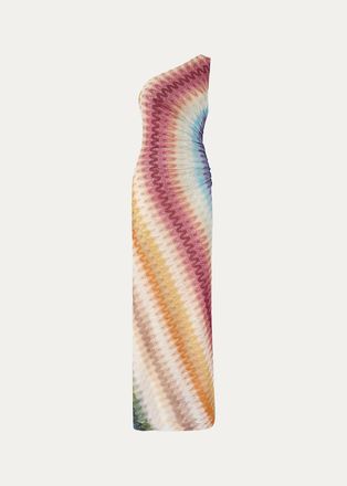 Missoni One-Shoulder Metallic Zigzag Crochet Maxi Dress