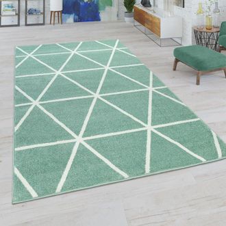 Paco Home Paco Home Tappeto da soggiorno, moderni colori pastello, stile scandinavo, con motivo a rombi 140x200 cm, Verde